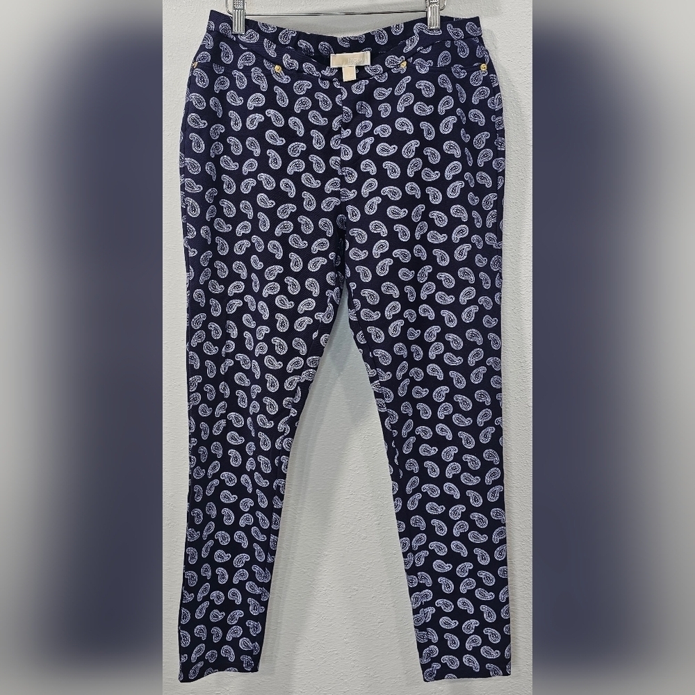 Michael Kors Blue & White Paisley Jeggings Size Large Pockets